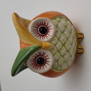 Young Inc. Ceramic Owl Decor/Figurine, Orange, Green, Gold MCM Style